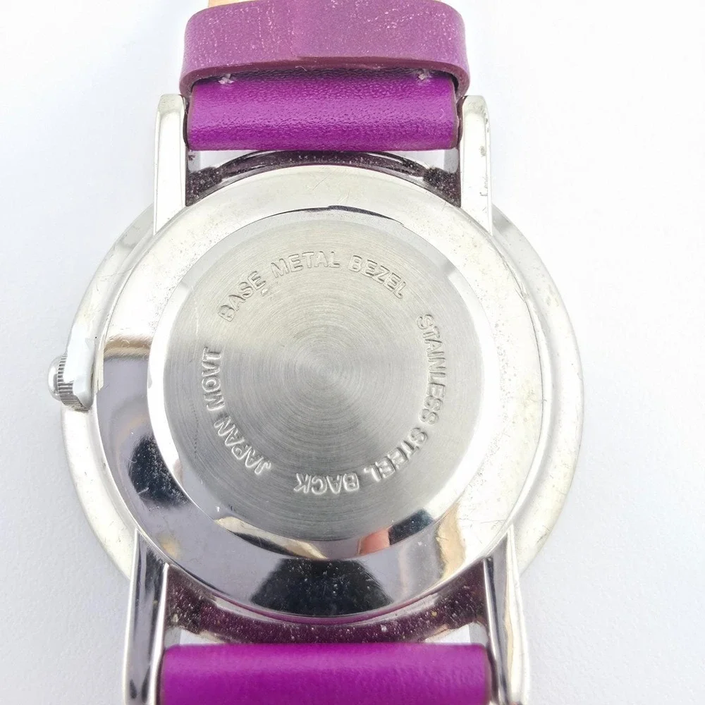 VERA BRADLEY 'Plum Petals' Ladies Watch Purple Leather Band Silver Tone 7.5